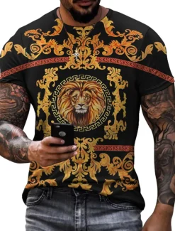 Men's Graphic Lion Shirt T shirt Tee Funny T Shirts Short Sleeve T shirt 3D Print Crew Neck Shirt Vintage Designer Basic Casual Daily Weekend Black White Green Summer Clothing Apparel Plus Size S M L