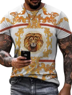 Men's Graphic Lion Shirt T shirt Tee Funny T Shirts Short Sleeve T shirt 3D Print Crew Neck Shirt Vintage Designer Basic Casual Daily Weekend Black White Green Summer Clothing Apparel Plus Size S M L