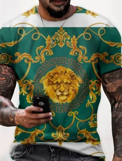 Men's Graphic Lion Shirt T shirt Tee Funny T Shirts Short Sleeve T shirt 3D Print Crew Neck Shirt Vintage Designer Basic Casual Daily Weekend Black White Green Summer Clothing Apparel Plus Size S M L