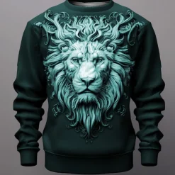 Men's Graphic Lion Sweatshirts Golf Pullover Sweatshirt Long Sleeve Sweatshirt Crew Neck Fashion Daily Casual 3D Print Vacation Holiday Going out Print Spring & Fall