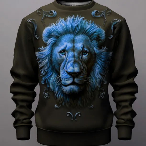 Men's Graphic Lion Sweatshirts Golf Pullover Sweatshirt Long Sleeve Sweatshirt Crew Neck Fashion Daily Casual 3D Print Vacation Holiday Going out Print Spring & Fall