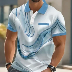 Men's Graphic Marble Polo Short Sleeve Polo Shirts Collared Shirts Business Casual Outdoor Athleisure Daily Wear 3D Print Buttons Summer Blue Purple Brown