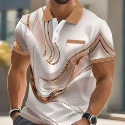Men's Graphic Marble Polo Short Sleeve Polo Shirts Collared Shirts Business Casual Outdoor Athleisure Daily Wear 3D Print Buttons Summer Blue Purple Brown