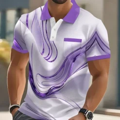 Men's Graphic Marble Polo Short Sleeve Polo Shirts Collared Shirts Business Casual Outdoor Athleisure Daily Wear 3D Print Buttons Summer Blue Purple Brown