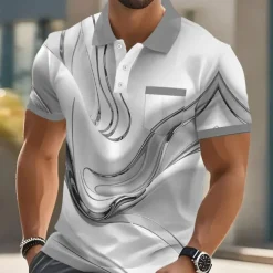 Men's Graphic Marble Polo Short Sleeve Polo Shirts Collared Shirts Business Casual Outdoor Athleisure Daily Wear 3D Print Buttons Summer Blue Purple Brown