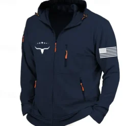 Men's Graphic National Flag Long Sleeve Sweatshirts Hooded Streetwear Designer Sports & Outdoor Casual Spring & Fall Navy Blue Dark Gray Gray Clothing Apparel Designer S M L XL XXL 3XL