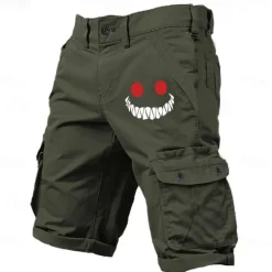 Men's Graphic Novelty Smile Face Cargo Shorts Work Shorts Mid Waist Classic Casual Outdoor Camping & Hiking Multiple Pockets Designer Clothing Apparel