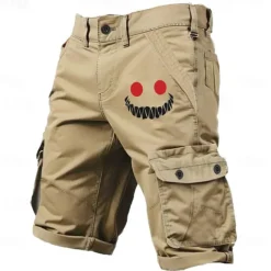 Men's Graphic Novelty Smile Face Cargo Shorts Work Shorts Mid Waist Classic Casual Outdoor Camping & Hiking Multiple Pockets Designer Clothing Apparel