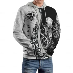 Men's Graphic Octopus Hoodie Hoodies Sweatshirt Fashion Daily Long Sleeve Hooded Vacation Streetwear Black Grey Printing Fleece Winter Spring & Fall Designer