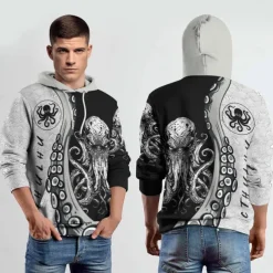 Men's Graphic Octopus Hoodie Hoodies Sweatshirt Fashion Daily Long Sleeve Hooded Vacation Streetwear Black Grey Printing Fleece Winter Spring & Fall Designer