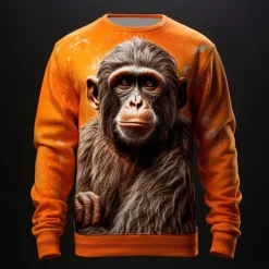 Men's Graphic Orangutan Sweatshirts Golf Pullover Sweatshirt Long Sleeve Sweatshirt Crew Neck Fashion Daily Casual 3D Print Vacation Holiday Going out Print Spring & Fall