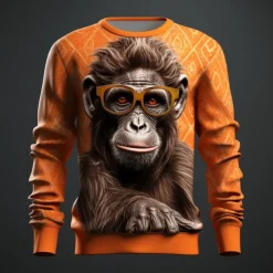 Men's Graphic Orangutan Sweatshirts Golf Pullover Sweatshirt Long Sleeve Sweatshirt Crew Neck Fashion Daily Casual 3D Print Vacation Holiday Going out Print Spring & Fall