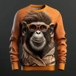 Men's Graphic Orangutan Sweatshirts Golf Pullover Sweatshirt Long Sleeve Sweatshirt Crew Neck Fashion Daily Casual 3D Print Vacation Holiday Going out Print Spring & Fall