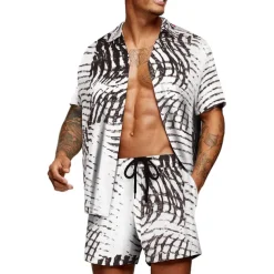Men's Graphic Palm Leaf Tropical Plants 2pcs Shirts Sets Summer Hawaiian Shirt Short Sleeve Short Pants Turndown Designer Beach Vacation Casual Daily 3D Summer Silver Red / White Green / Black
