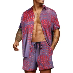 Men's Graphic Palm Leaf Tropical Plants 2pcs Shirts Sets Summer Hawaiian Shirt Short Sleeve Short Pants Turndown Designer Beach Vacation Casual Daily 3D Summer Silver Red / White Green / Black