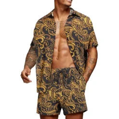 Men's Graphic Palm Leaf Tropical Plants 2pcs Shirts Sets Summer Hawaiian Shirt Short Sleeve Short Pants Turndown Designer Beach Vacation Casual Daily 3D Summer Silver Red / White Green / Black