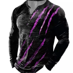 Men's Graphic Paw T shirt Henley Shirt Tee Long Sleeve 3D Print Designer Basic Classic Outdoor Daily Sports Spring & Fall Red Blue Purple Green Gray Henley Henley T-Shirt