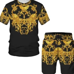 Men's Graphic 2pcs Tees sets Matching Sets Short Sleeve Short Pants Crew Neck Designer Casual Comfortable Outdoor Vacation Daily 3D Print Spring & Summer Light Yellow Black Yellow