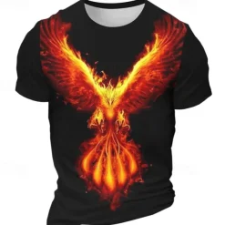 Men's Graphic Phoenix Fire T shirt Short Sleeve T shirt 3D Print Crew Neck Shirt Daily Designer Retro Vintage Sports Outdoor Holiday Going out Black White Burgundy Spring & Summer Clothing Apparel S