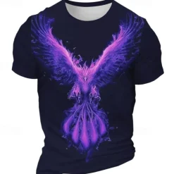 Men's Graphic Phoenix Fire T shirt Short Sleeve T shirt 3D Print Crew Neck Shirt Daily Designer Retro Vintage Sports Outdoor Holiday Going out Black White Burgundy Spring & Summer Clothing Apparel S
