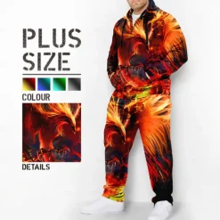 Men's Graphic Phoenix 2pcs 3D Sweatshirt Sets Hoodie Tracksuit Plus Size Set Long Sleeve Long pants Hooded Fashion Designer Casual Daily Sports Going out 3D Print Spring & Fall Blue Orange Green