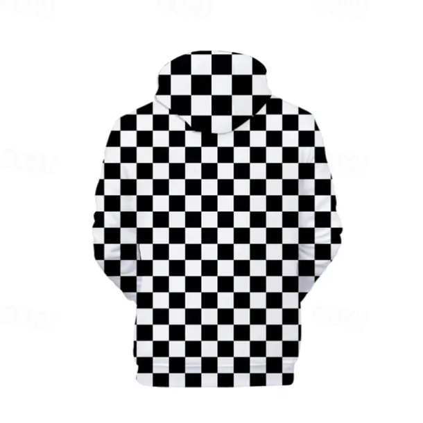 Men's Graphic Plaid Checkered Check Hoodie Hoodies Sweatshirt Casual Big and Tall Long Sleeve Hooded Daily Sports Streetwear Black And White Print Summer Spring Designer