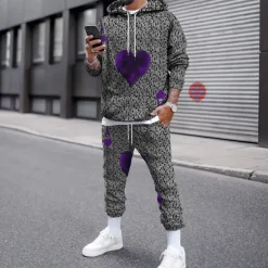 Men's Graphic Poker 2pcs 3D Sweatshirt Sets Tracksuit Hoodies Long Sleeve Long pants Hooded Streetwear Designer Basic Sports & Outdoor Casual Sports Print Spring Fall Black And White Light Yellow