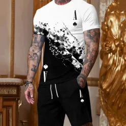 Men's Graphic Poker 2pcs Tees sets Matching Sets Short Sleeve Short Pants Crew Neck Designer Casual Comfortable Outdoor Vacation Daily 3D Print Spring & Summer Black