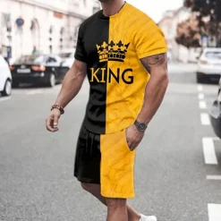 Men's Graphic Poker 2pcs Tees sets Matching Sets Short Sleeve Short Pants Crew Neck Fashion Lightweight Basic Street Daily Sports Print Summer Spring Black White Yellow