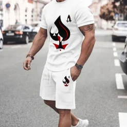 Men's Graphic Poker 2pcs Tees sets Matching Sets Short Sleeve Short Pants Crew Neck Fashion Lightweight Basic Street Daily Sports Print Summer Spring Black White Yellow