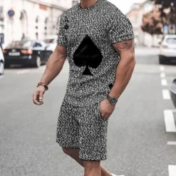 Men's Graphic Poker 2pcs Tees sets Matching Sets Short Sleeve Short Pants Crew Neck Fashion Lightweight Basic Street Daily Sports Print Summer Spring Black White Yellow
