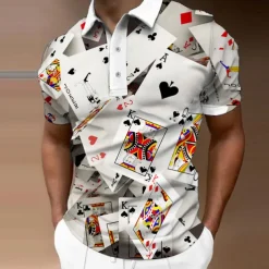 Men's Graphic Polo Shirts Golf Shirt Short Sleeve Polo Shirts Collared Shirts Casual Vacation Wear Rave Wear Party Outfits Buttons 3D Print Black White Gray