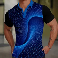 Men's Graphic Polo Shirts Golf Shirt Short Sleeve Polo Shirts Collared Shirts Casual Vacation Wear Rave Wear Party Outfits Buttons 3D Print Summer Spring Blue Green Gray