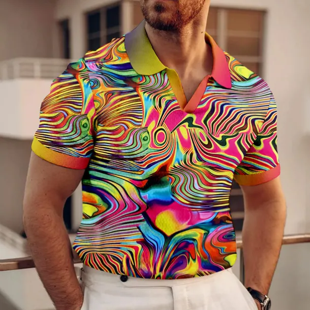 Men's Graphic Polo Shirts Golf Shirt Short Sleeve Polo Shirts V Neck Casual Vacation Wear Rave Wear Party Outfits 3D Print Red Blue Purple