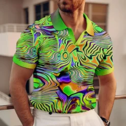 Men's Graphic Polo Shirts Golf Shirt Short Sleeve Polo Shirts V Neck Casual Vacation Wear Rave Wear Party Outfits 3D Print Red Blue Purple