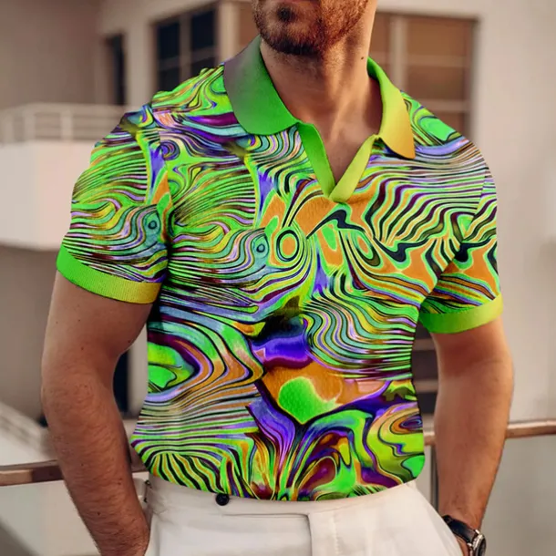 Men's Graphic Polo Shirts Golf Shirt Short Sleeve Polo Shirts V Neck Casual Vacation Wear Rave Wear Party Outfits 3D Print Red Blue Purple