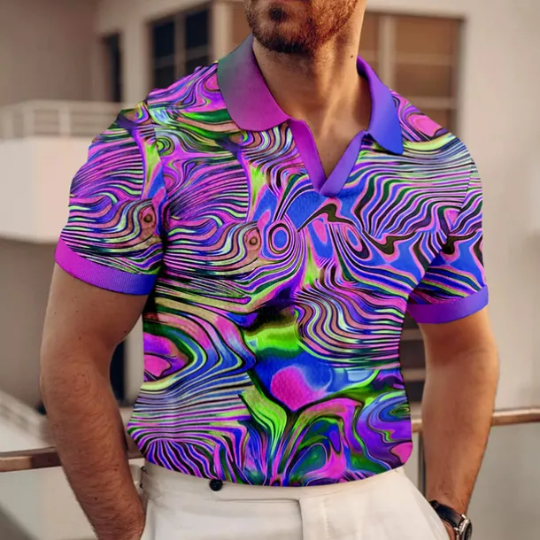 Men's Graphic Polo Shirts Golf Shirt Short Sleeve Polo Shirts V Neck Casual Vacation Wear Rave Wear Party Outfits 3D Print Red Blue Purple