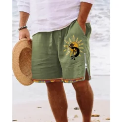 Men's Graphic Prints Board Shorts Swim Shorts Swim Trunks Mid Waist Vintage Ethnic Style Retro Vintage Casual Daily Holiday Zipper Pocket Elastic Waist Designer Clothing Apparel