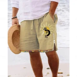 Men's Graphic Prints Board Shorts Swim Shorts Swim Trunks Mid Waist Vintage Ethnic Style Retro Vintage Casual Daily Holiday Zipper Pocket Elastic Waist Designer Clothing Apparel