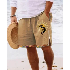 Men's Graphic Prints Board Shorts Swim Shorts Swim Trunks Mid Waist Vintage Ethnic Style Retro Vintage Casual Daily Holiday Zipper Pocket Elastic Waist Designer Clothing Apparel