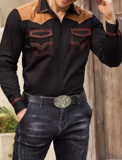 Men's Graphic Prints Cowboy Shirt Western Shirt Cowboy Shirt Long Sleeve Fashion Streetwear Designer Outdoor Daily Fall & Winter Turndown Print Black Red Blue Khaki