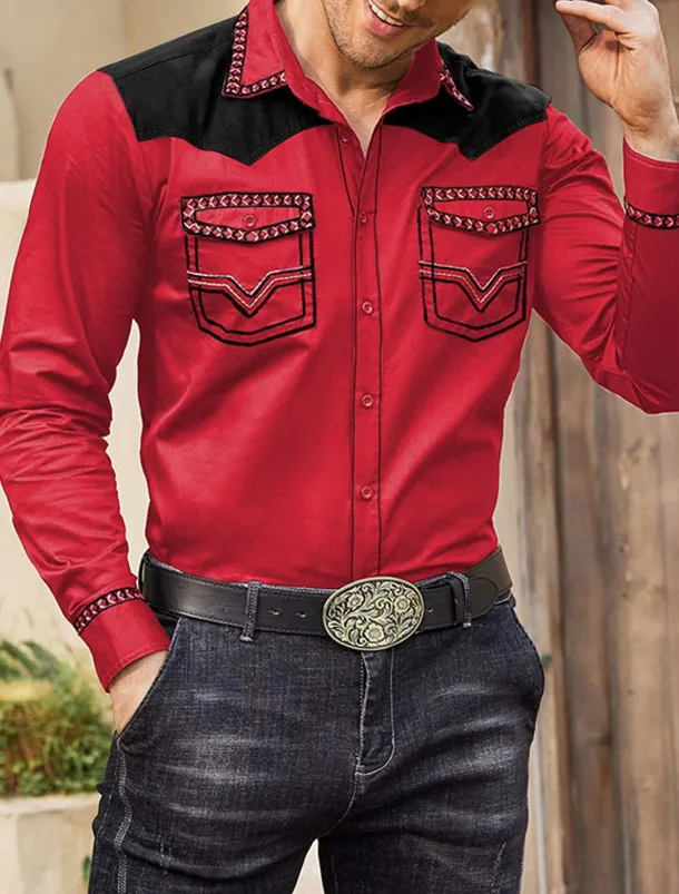 Men's Graphic Prints Cowboy Shirt Western Shirt Cowboy Shirt Long Sleeve Fashion Streetwear Designer Outdoor Daily Fall & Winter Turndown Print Black Red Blue Khaki