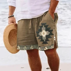 Men's Graphic Prints Geometry Board Shorts Swim Shorts Swim Trunks Mid Waist Vintage Ethnic Style Retro Vintage Casual Daily Holiday Zipper Pocket Elastic Waist Designer Clothing Apparel