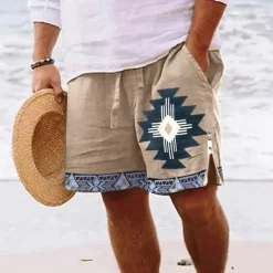 Men's Graphic Prints Geometry Board Shorts Swim Shorts Swim Trunks Mid Waist Vintage Ethnic Style Retro Vintage Casual Daily Holiday Zipper Pocket Elastic Waist Designer Clothing Apparel