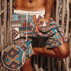 Men's Graphic Prints Geometry Summer Shorts Beach Shorts Casual Shorts Mid Waist Streetwear Stylish Ethnic Style Daily Holiday Beach Drawstring Elastic Waist 3D Print Designer Clothing Apparel