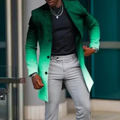 Men's Graphic Prints Gradual Winter Coat Overcoat Coat Warm Breathable Comfortable Fashion Streetwear Business Work Wear to work Going out Pocket Print Fall & Winter Turndown Long Sleeve White Blue