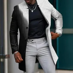 Men's Graphic Prints Gradual Winter Coat Overcoat Coat Warm Breathable Comfortable Fashion Streetwear Business Work Wear to work Going out Pocket Print Fall & Winter Turndown Long Sleeve Black