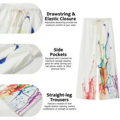 Men's Graphic Prints Graffiti Linen Pants Trousers Summer Pants Mid Waist Fashion Streetwear Casual Daily Drawstring Elastic Waist Front Pocket Spring & Summer 3D Print Light Khaki Black White