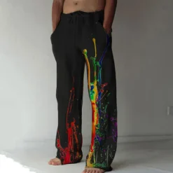 Men's Graphic Prints Graffiti Linen Pants Trousers Summer Pants Mid Waist Fashion Streetwear Casual Daily Drawstring Elastic Waist Front Pocket Spring & Summer 3D Print Light Khaki Black White