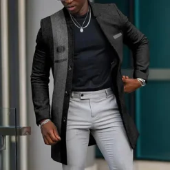 Men's Graphic Prints Guitar Winter Coat Overcoat Coat Warm Breathable Comfortable Fashion Streetwear Business Work Wear to work Going out Pocket Print Fall & Winter Turndown Long Sleeve Yellow Blue